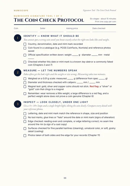 The Coin Check Protocol checklist, page 1