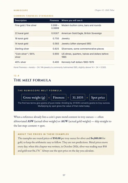 Page with the melt formula and a worked example