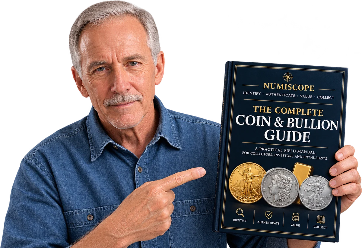 The NUMISCOPE presenter holding The Complete Coin and Bullion Guide